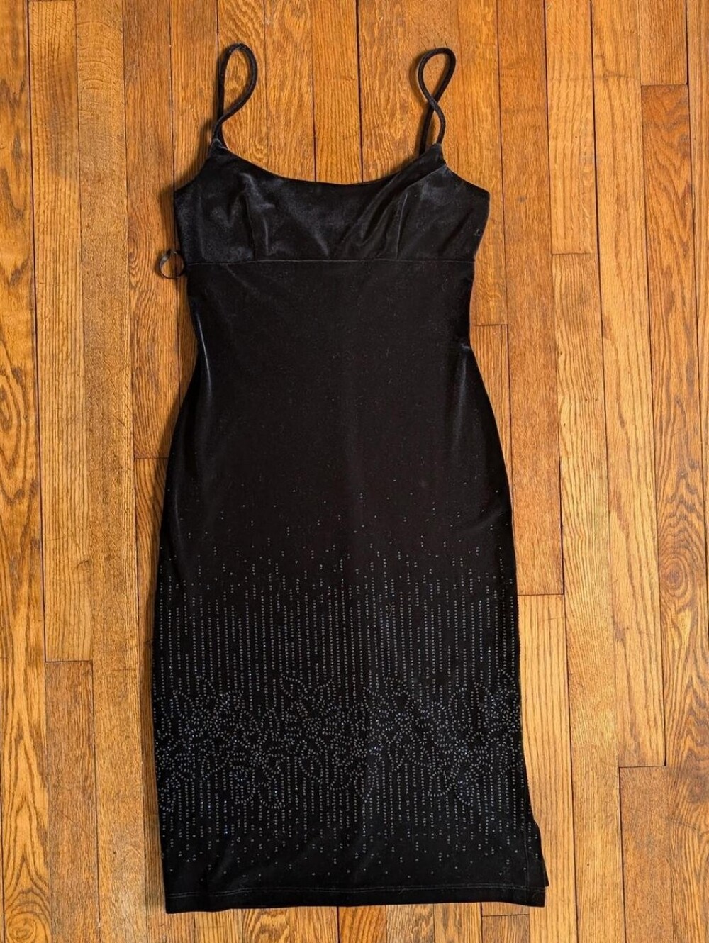 Vintage 90's Rampage Black Velvet Beaded Sequins Floral Party Cocktail Dress